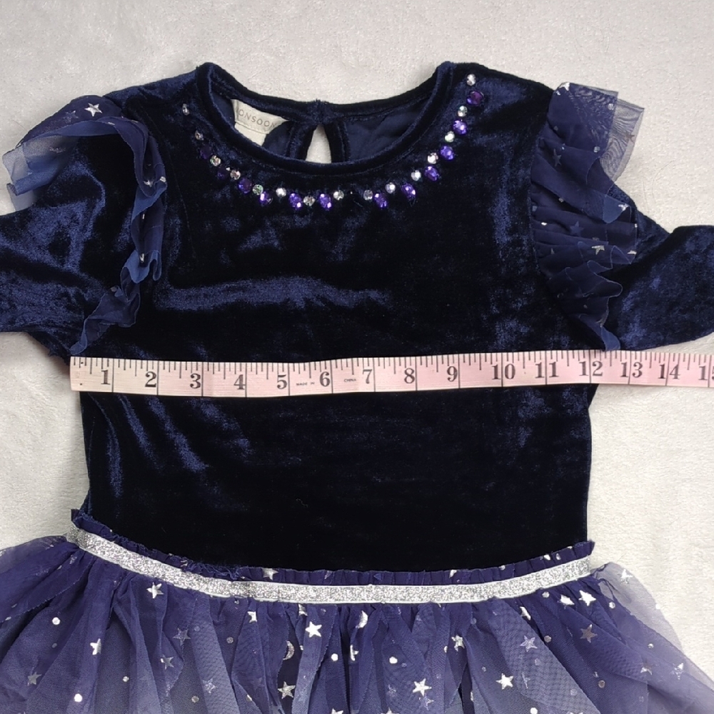 Monsoon Girls Cosmic Velour Long Sleeve Disco Dress Blue (7/8 UK) - Picture 6 of 10